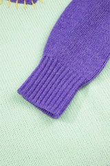 Green Stitched V Neck Color Block Knitted Drop Shoulder Sweater Sweaters JT's Designer Fashion