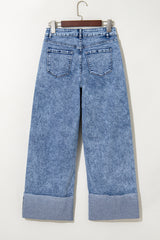 Ashleigh Blue Mineral Wash Bottom Cuff Distressed Wide Leg Jeans Jeans JT's Designer Fashion