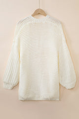 White Chunky Oversize Knit Drop Shoulder Puff Sleeve Cardigan Cardigans JT's Designer Fashion