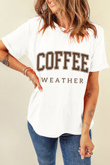 White COFFEE WEATHER Round Neck Graphic T Shirt Graphic Tees JT's Designer Fashion