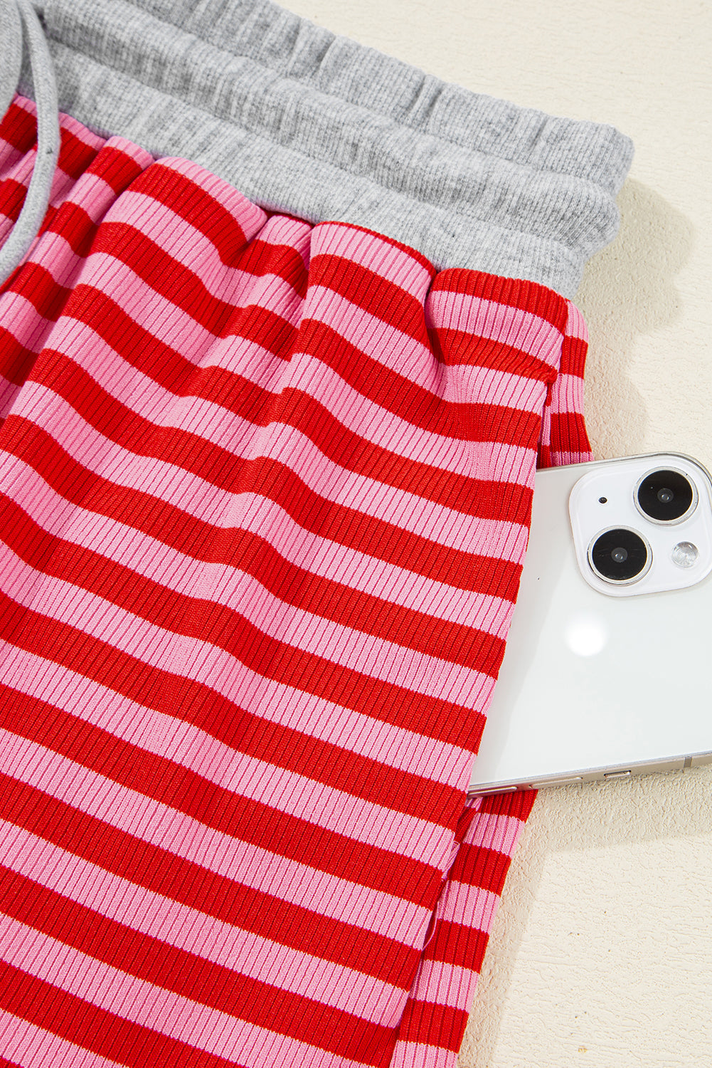 Red Stripe Drop Shoulder Baggy Pullover and Shorts Casual Set Short Sets JT's Designer Fashion