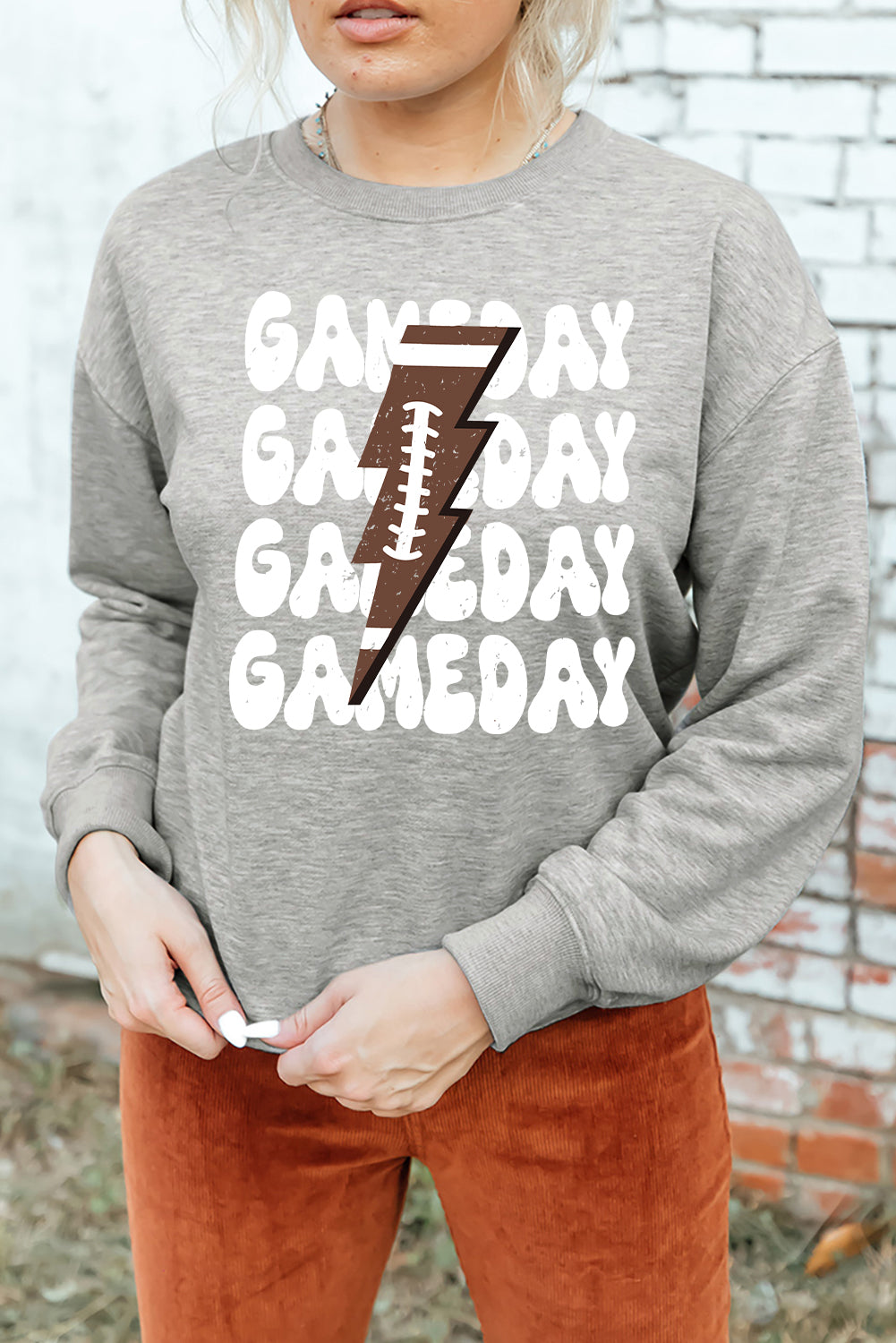 Gray GAME DAY Lightning Rugby Football Print Pullover Sweatshirt Graphic Sweatshirts JT's Designer Fashion