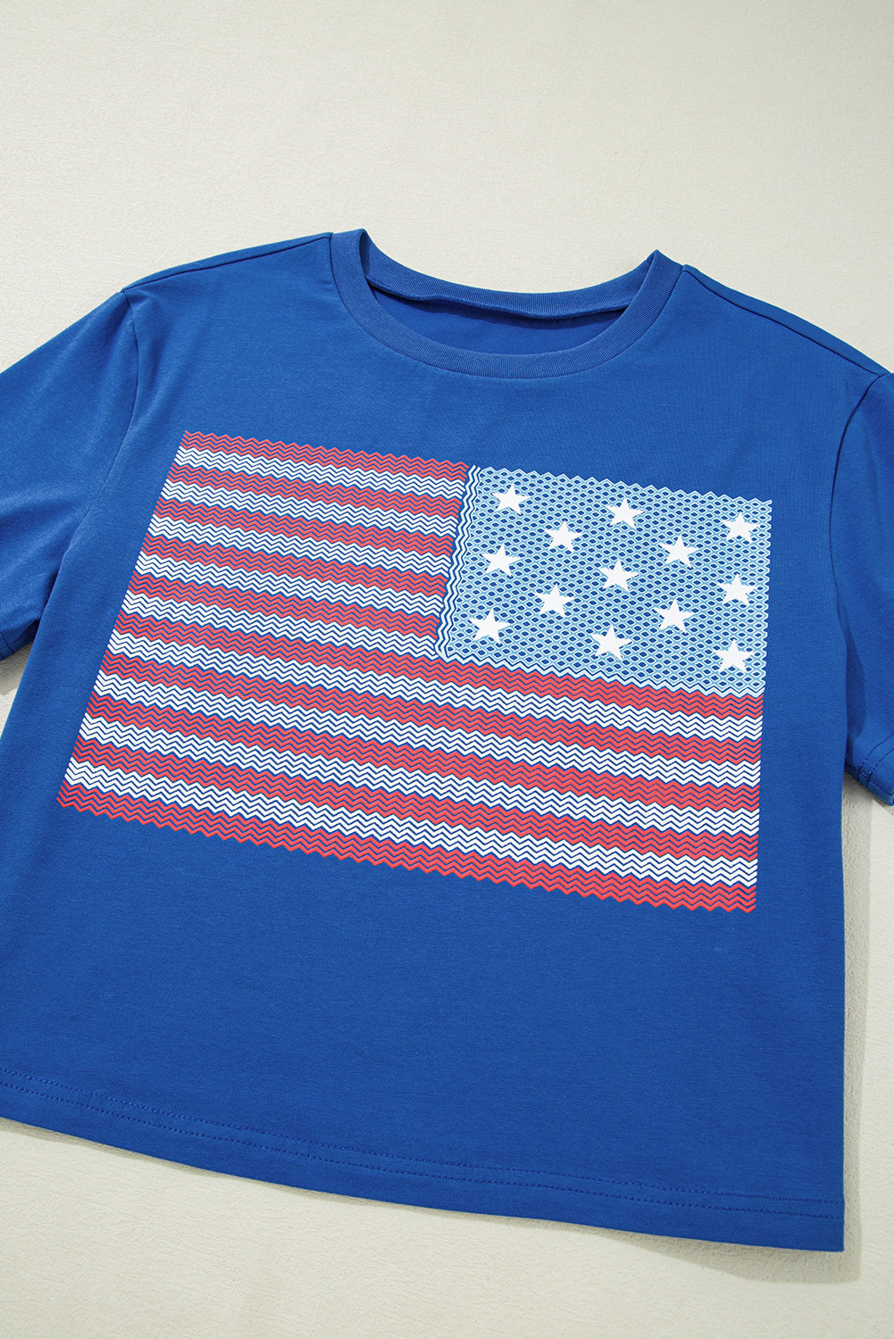 Real Teal American Flag Pattern Crewneck Tee Graphic Tees JT's Designer Fashion