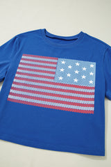 Real Teal American Flag Pattern Crewneck Tee Graphic Tees JT's Designer Fashion