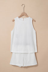Beige Textured Knit Tank Top and Drawstring Shorts Set Short Sets JT's Designer Fashion