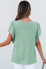 Moonlight Jade Solid Color Textured Flutter Sleeve Top Blouses & Shirts JT's Designer Fashion