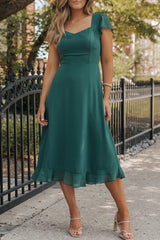 Sea Green Shirred Open Back Sweetheart Neck Ruffled Midi Dress Midi Dresses JT's Designer Fashion