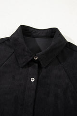 Black Corduroy Shirt Style Full Button Long Sleeve Shift Mini Dress Mini Dresses JT's Designer Fashion