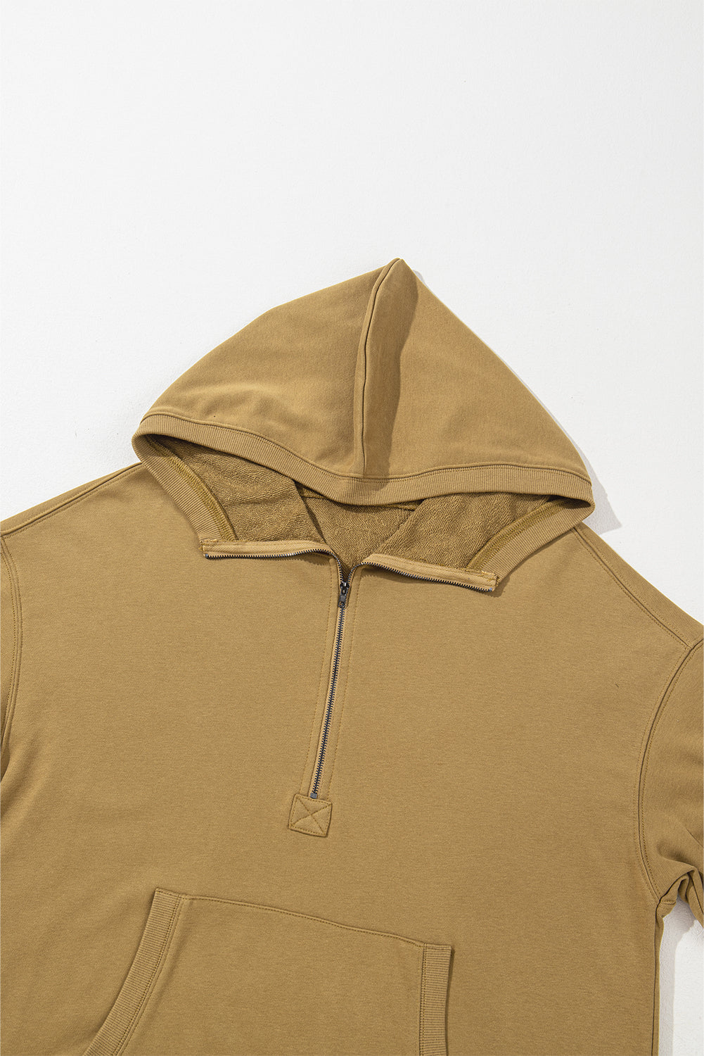 Brown Solid Kangaroo Pocket Half Zipper Oversized Hoodie Sweatshirts & Hoodies JT's Designer Fashion