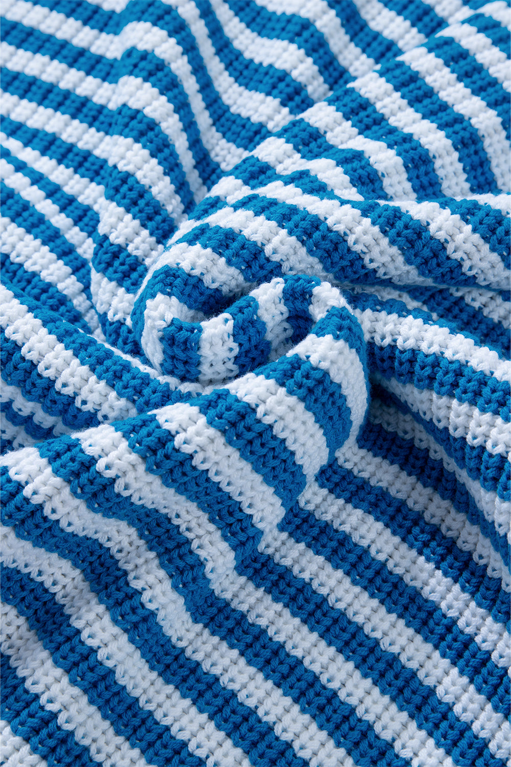 Sky Blue Stripe Zip up Collar Drop Shoulder Sweater Sweaters JT's Designer Fashion