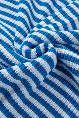 Sky Blue Stripe Zip up Collar Drop Shoulder Sweater Sweaters JT's Designer Fashion
