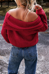 Racing Red Off-the-shoulder Knit Sweater Sweaters JT's Designer Fashion