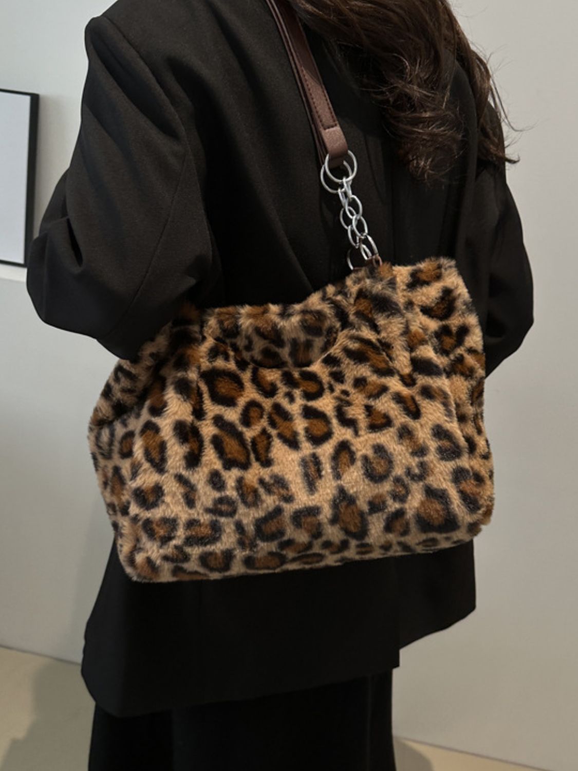 Faux Fur Leopard Shoulder Bag Shoulder Bags JT's Designer Fashion