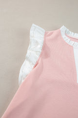 Light Pink Contrast Trim Ruffled Top and Drawstring Shorts Set Short Sets JT's Designer Fashion