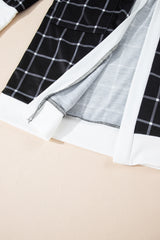 Black Plaid Colorblock Edge Open Cardigan with Pocket Cardigans JT's Designer Fashion