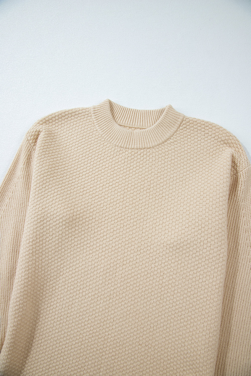 Parchment Solid Textured Knit Split Cuff Drop Shoulder Loose Sweater Sweaters JT's Designer Fashion