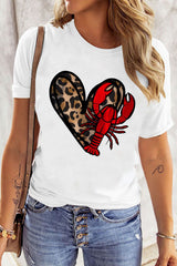 White Crawfish Leopard Heart Print Crewneck Tee Graphic Tees JT's Designer Fashion