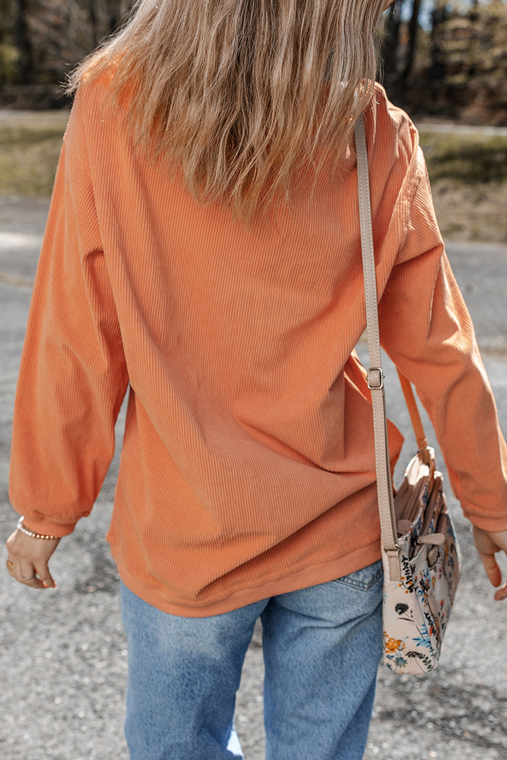 Orange Thankful Ribbed Crew Neck Thanksgiving Sweatshirt Graphic Sweatshirts JT's Designer Fashion