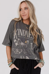 Dark Grey Kindness Butterflies Graphic Mineral Wash Loose Tee Graphic Tees JT's Designer Fashion