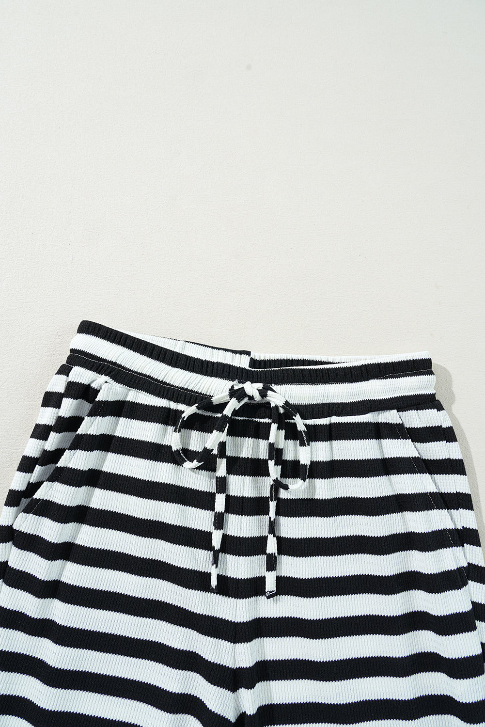 Black Stripe Lace-up Waist Casual Flared Pants Pants & Culotte JT's Designer Fashion