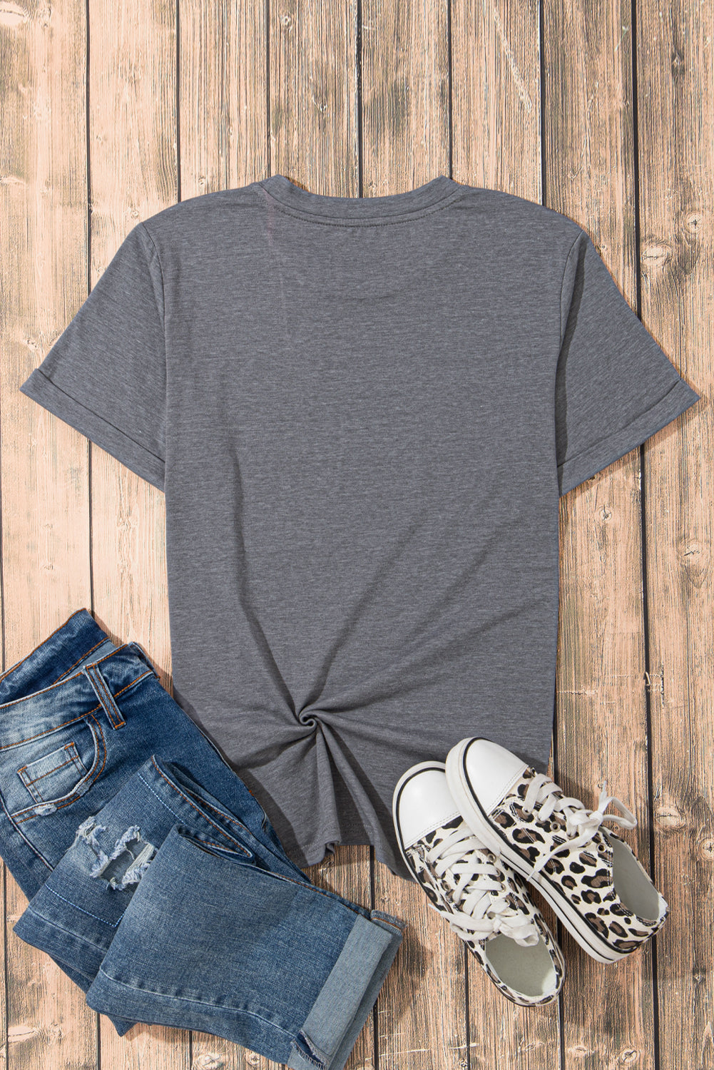 Gray Blooming USA Flag Print Casual T Shirt Graphic Tees JT's Designer Fashion