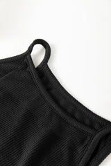 Black Racerback Ribbed Knit Drawstring Bodycon Dress Bodycon Dresses JT's Designer Fashion