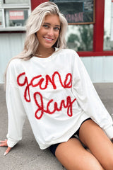 White Tinsel Game Day Drop Shoulder Graphic Sweatshirt Sweatshirts & Hoodies JT's Designer Fashion