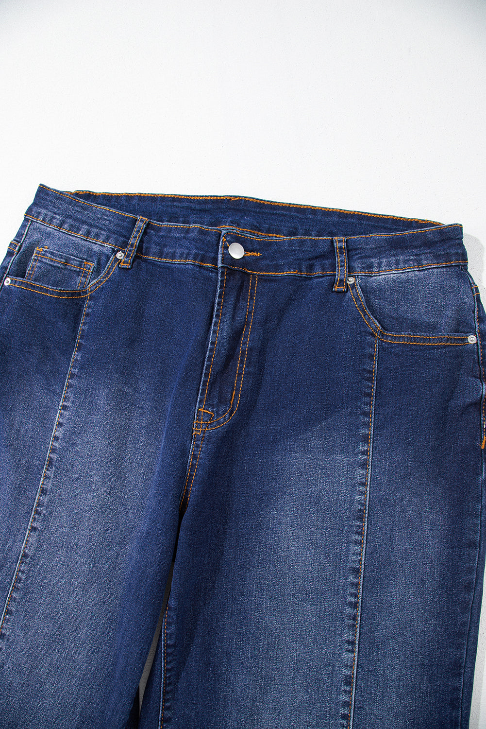 Navy Blue Plus Size Seamed Wide Leg High Waist Jeans Plus Size Bottoms JT's Designer Fashion