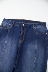 Navy Blue Plus Size Seamed Wide Leg High Waist Jeans Plus Size Bottoms JT's Designer Fashion