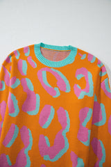 Orange Leopard Colorblock Ribbed Edge Sweater Sweaters JT's Designer Fashion