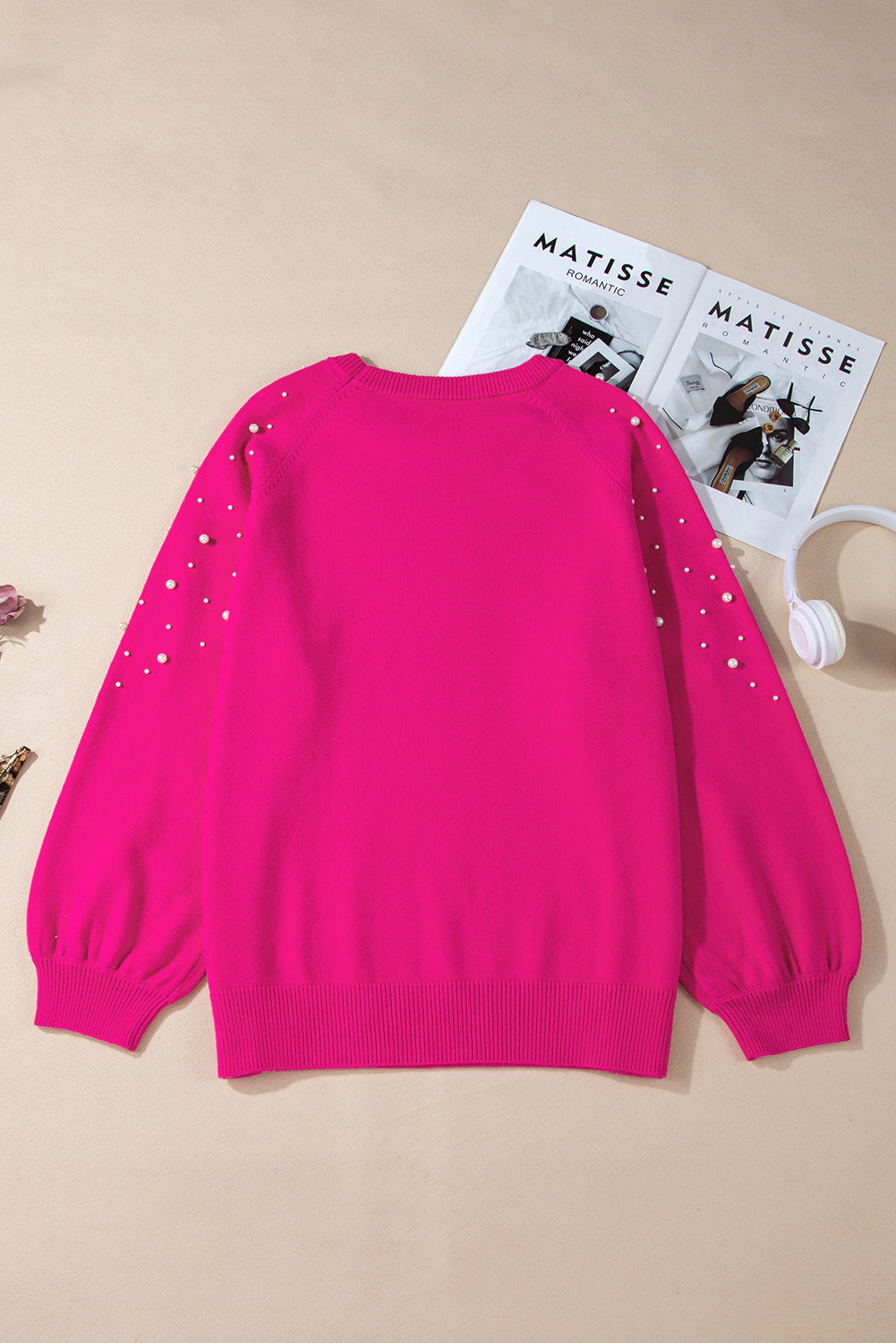 Strawberry Pink Pearled Decor Raglan Sleeve Plus Size Sweater Plus Size Sweaters & Cardigans JT's Designer Fashion