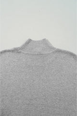 Gray Leopard High Neck Side Slit Oversized Sweater Sweaters JT's Designer Fashion