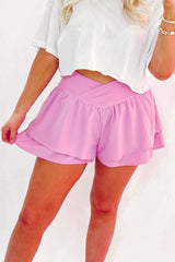 Bright Pink Crossover Tiered Flowy Shorts Bottoms JT's Designer Fashion