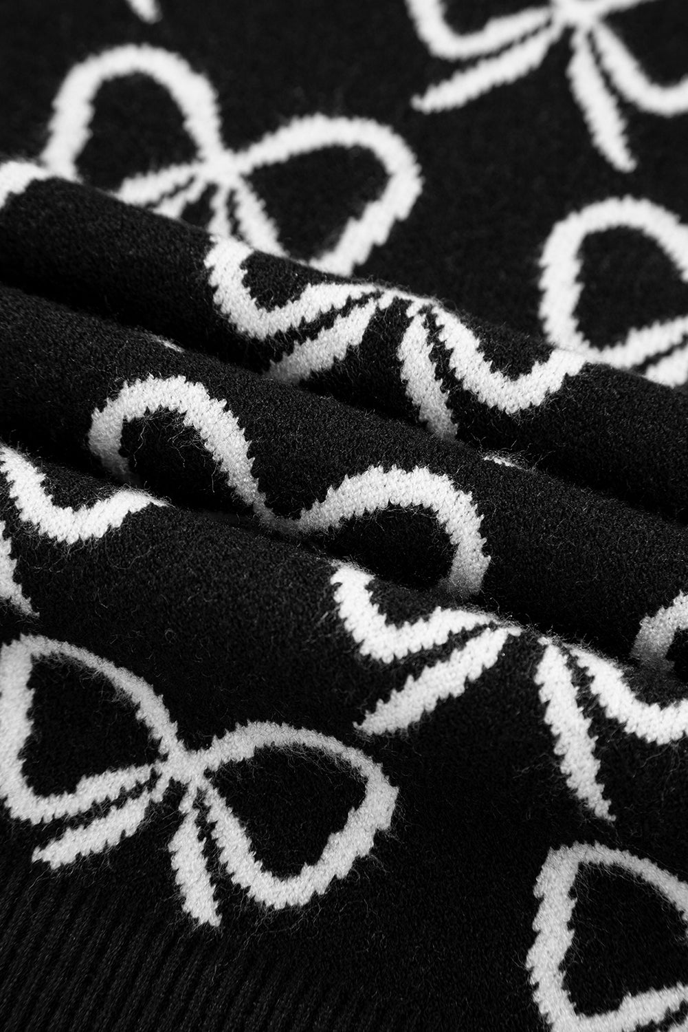 Black Cute Bow Pattern Drop Shoulder Zipped Collar Sweater Sweaters JT's Designer Fashion