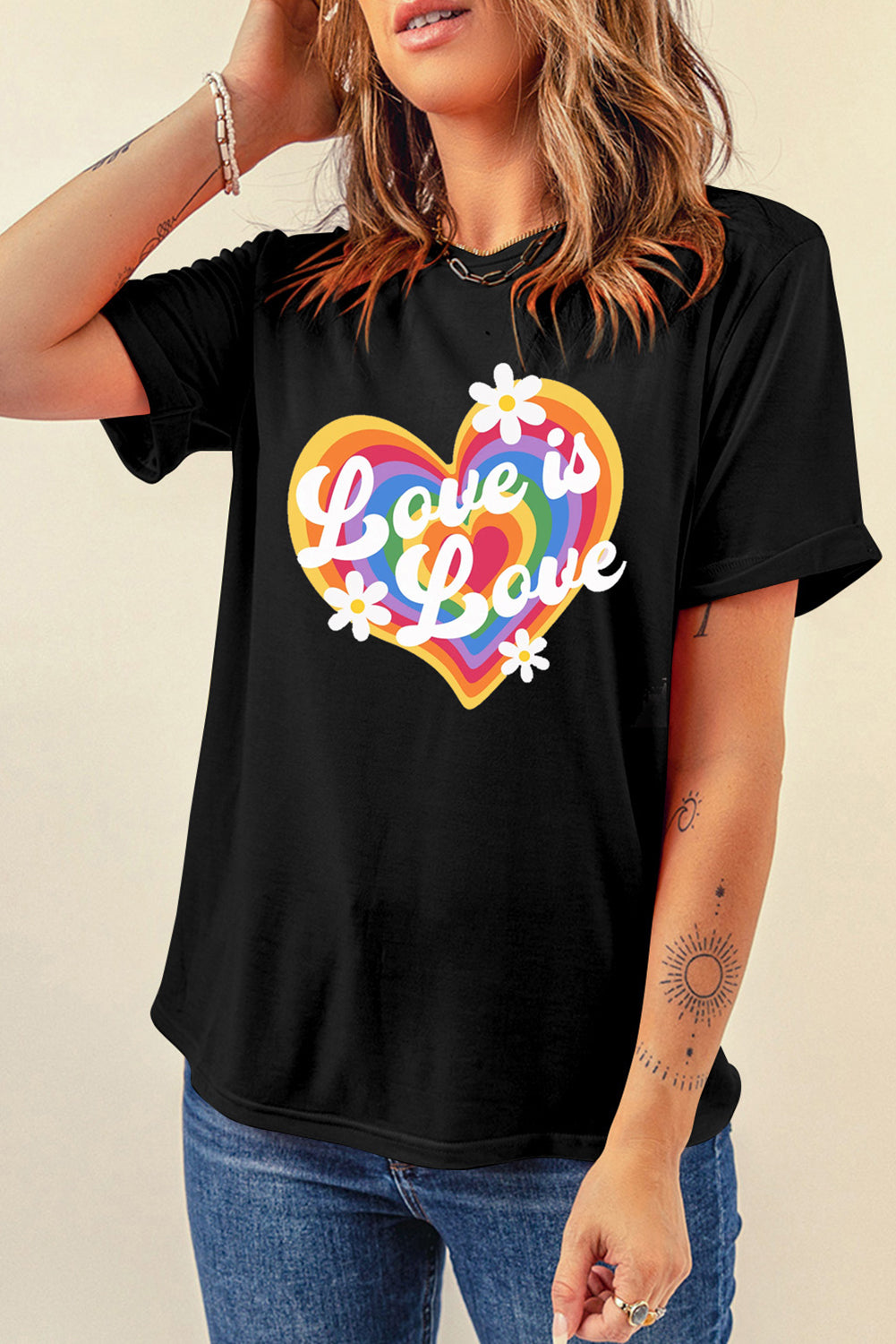Black Love is Love Rainbow Heart Graphic Crewneck Tee Graphic Tees JT's Designer Fashion