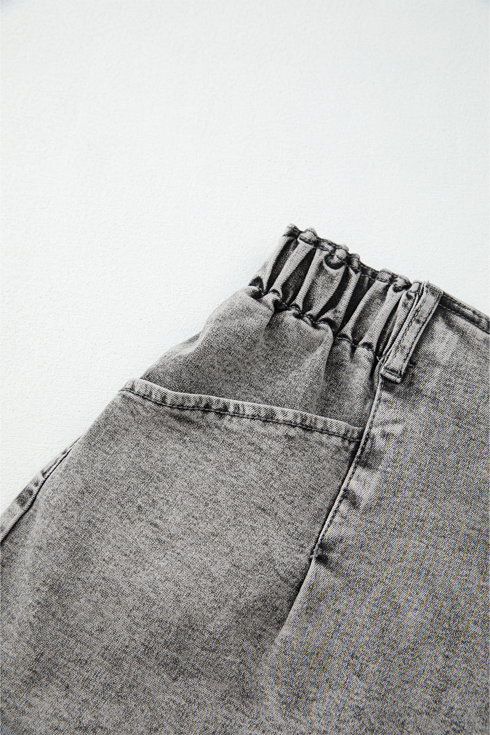 Gray Zipped Light Wash Cuffed Edge Denim Shorts Denim Shorts JT's Designer Fashion