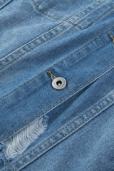 Sky Blue Distressed Contrast Hooded Denim Jacket with Pockets Denim Jackets JT's Designer Fashion