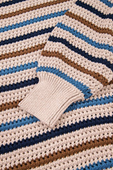 Multicolour Striped Knitted Drop Shoulder Round Neck Sweater Sweaters JT's Designer Fashion