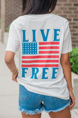 White Back American Flag LIVE FREE Graphic T Shirt Graphic Tees JT's Designer Fashion