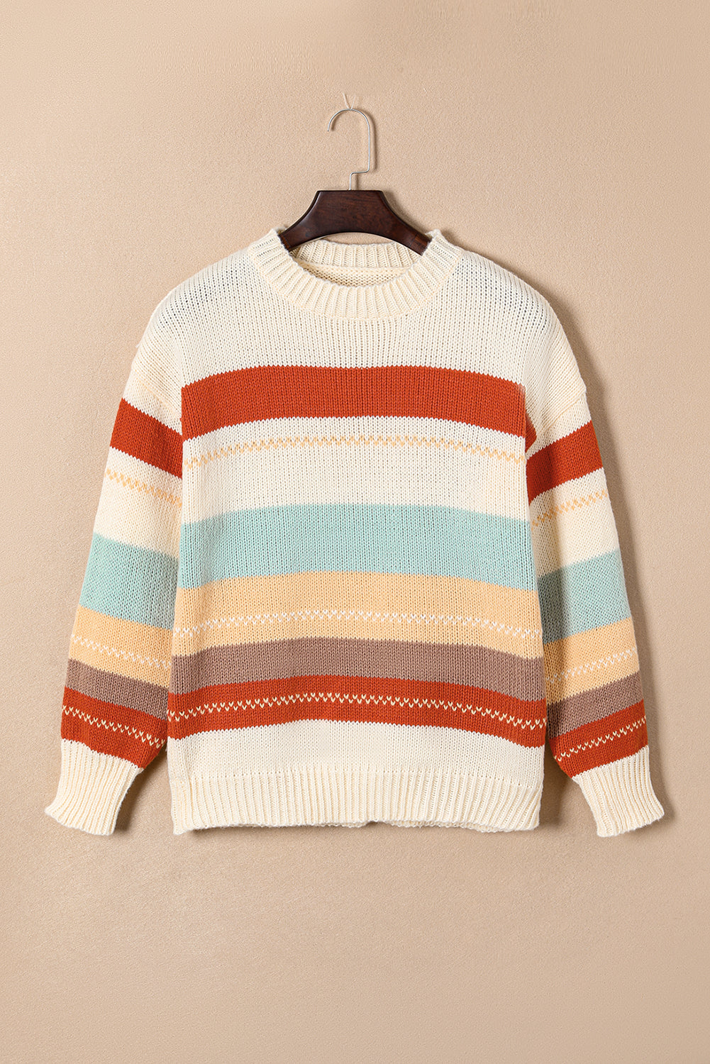 Crew Neck Drop-shoulder Striped Color Block Sweater Sweaters & Cardigans JT's Designer Fashion