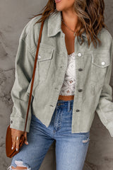 Sky Blue Raw Hem Flap Pockets Cropped Corduroy Jacket Jackets JT's Designer Fashion