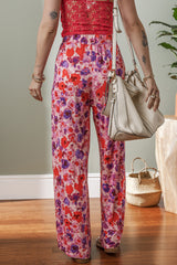 Purple Floral Wide Leg Elastic High Waist Pants Pants & Culotte JT's Designer Fashion