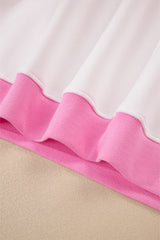 Strawberry Pink Color Block Pullover and Lace-up Elastic Waist Shorts Set Short Sets JT's Designer Fashion