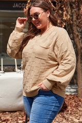 Light French Beige Solid Checkered Textured Knit Plus Size Sweater Plus Size Sweaters & Cardigans JT's Designer Fashion