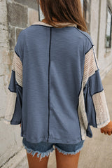 Ashleigh Blue Crochet Detail Exposed Seam High Low Loose Top Long Sleeve Tops JT's Designer Fashion