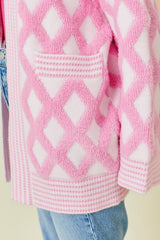 Pink Rhombus Pattern Knit Open Front Pocketed Cardigans Cardigans JT's Designer Fashion