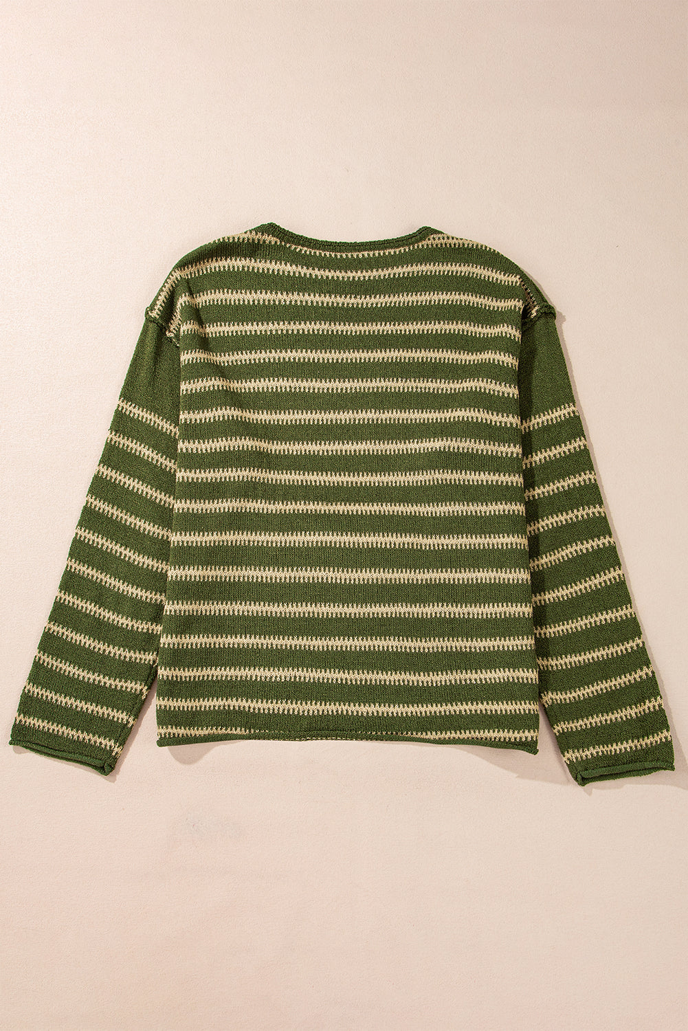 Green Stripe Drop Shoulder Casual Sweater Sweaters JT's Designer Fashion