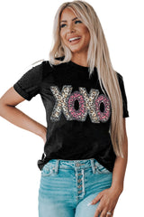 Black Leopard XOXO Print T Shirt Graphic Tees JT's Designer Fashion