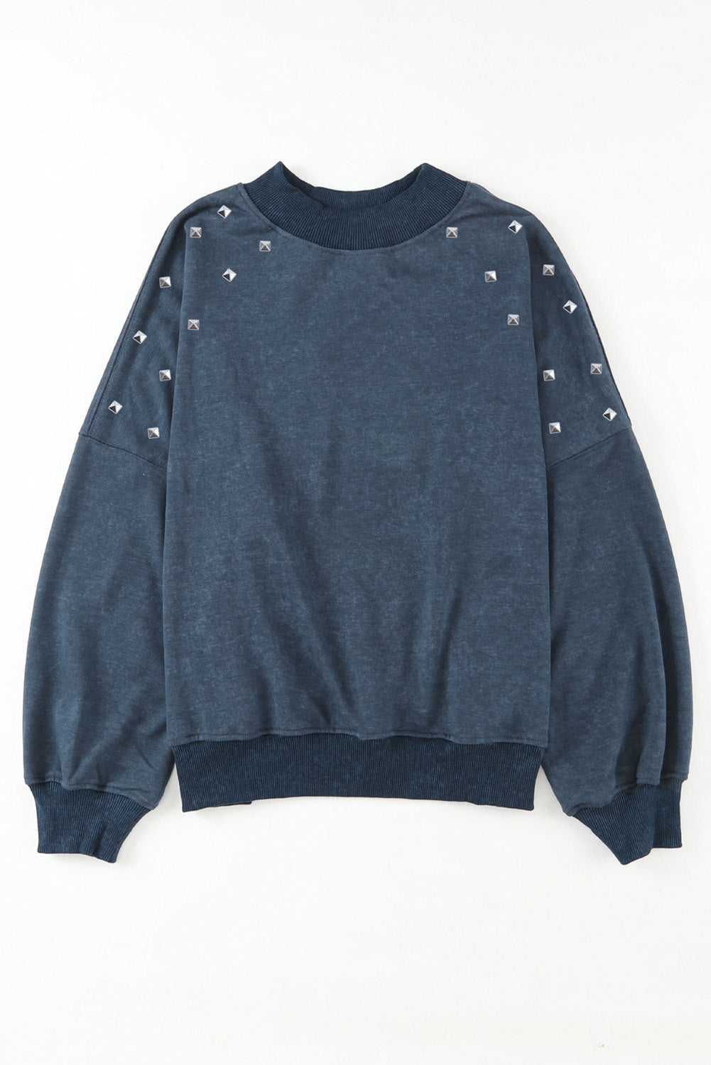 Sky Blue Beads Stud Drop Shoulder Loose Sweatshirt Graphic Sweatshirts JT's Designer Fashion