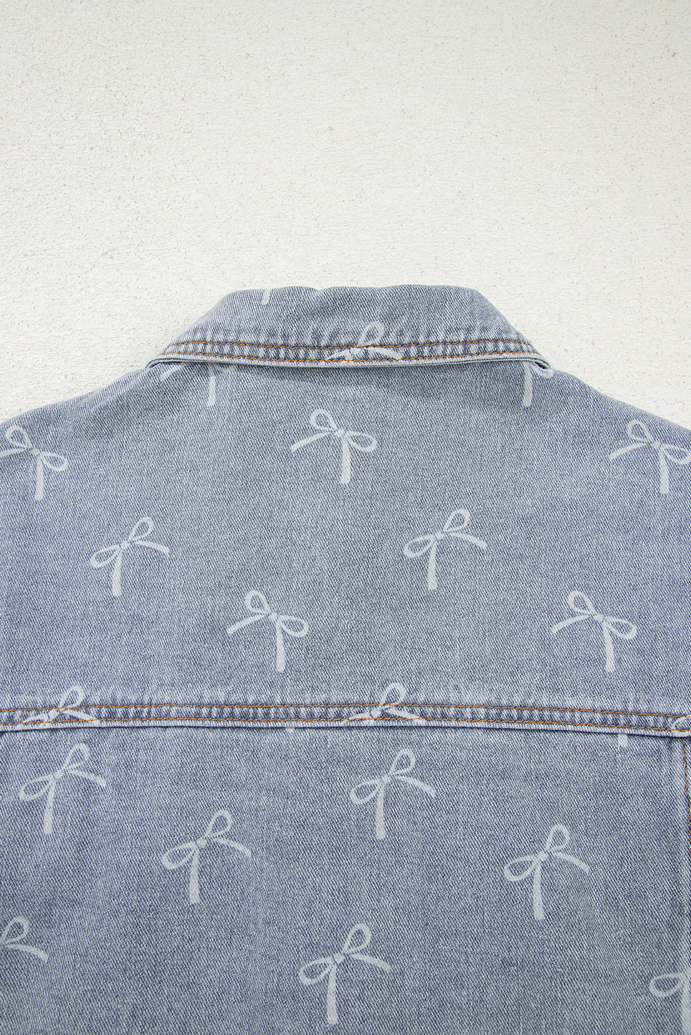 Sky Blue Bow Knot Print Light Wash Raw Hem Denim Jacket Denim Jackets JT's Designer Fashion